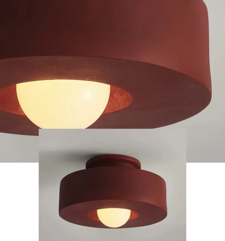 

Ceiling Lamp Led Macaron Minimalist Vintage Burgundy Lampshade Bedroom Round Cloakroom Hallway Balcony Light