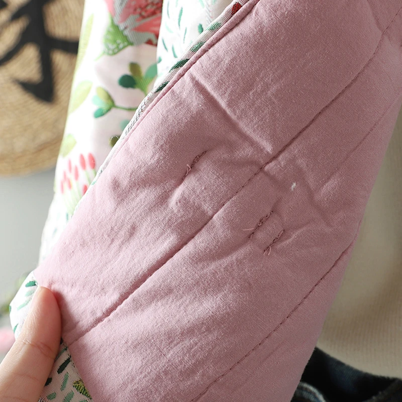 Thiened Cotton Jaet Cappotto lungo da donna stampato Sle retrò con colletto alla coreana Chiusura con cerniera Capispalla vintage caldo