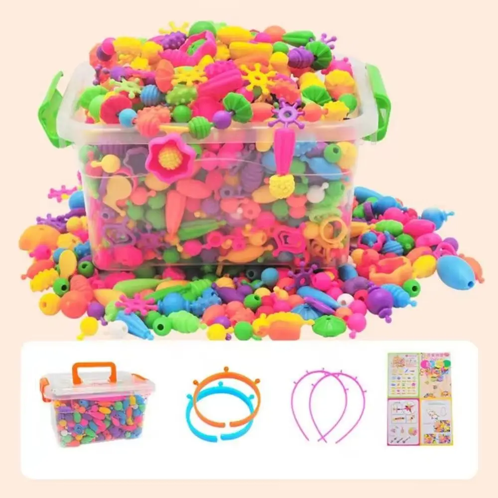 108/188/308pcs Multi-shaped DIY Handmade Beaded Kit Toy Educational Colorful Snap Pop Beads Kits Arts Crafts Lightweight