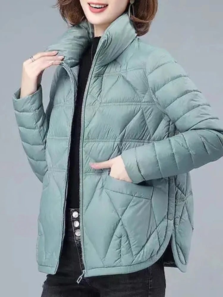 Women\'s Autumn Lightweight Padded Jackets Female Solid Color Short Cotton Coats Casual Pockets Zipper Winter Down Jackets