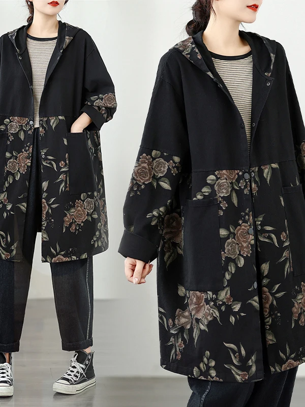 

Ретро-куртка из денима с художественным принтом, свободного кроя, больших размеров, средней длины, на одной пуговице, повседневная, в корейском стиле, женская