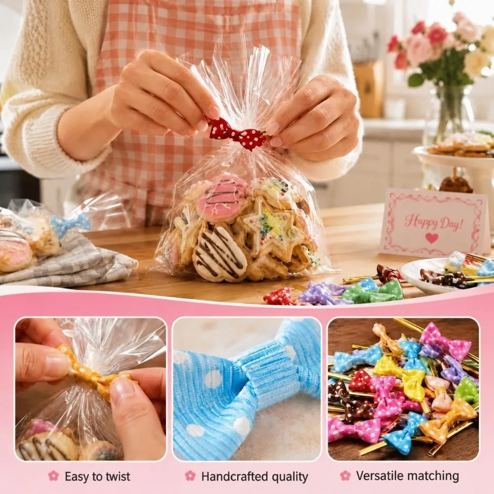 100/200PCS New Iron wire Twist Tie Dots Ties Gift Bag Sealing Tie Bag Closure Tie Cookie Packaging