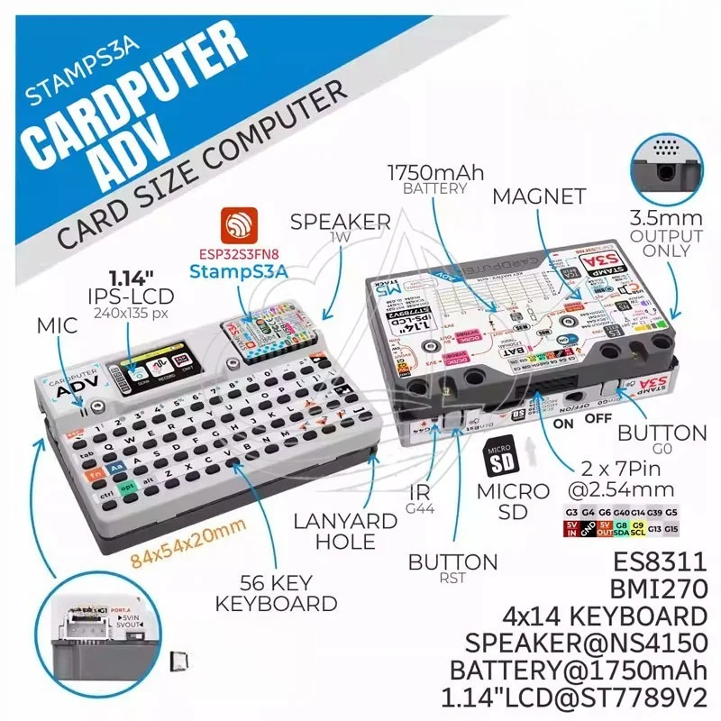 56 Keys Card Size Programmable Mini Development Board Portable Handheld Single Board Controller