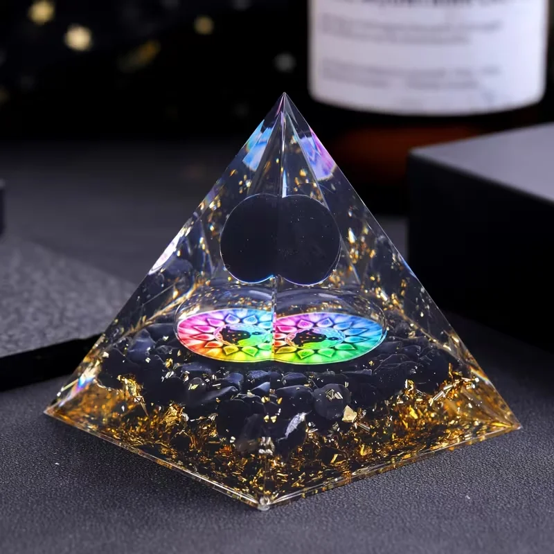 1pc Orgone Pyramid with Positive, a Crystal Pyramid Made of Obsidian Representing The Flower of Life, Attracting Wealth And Luck