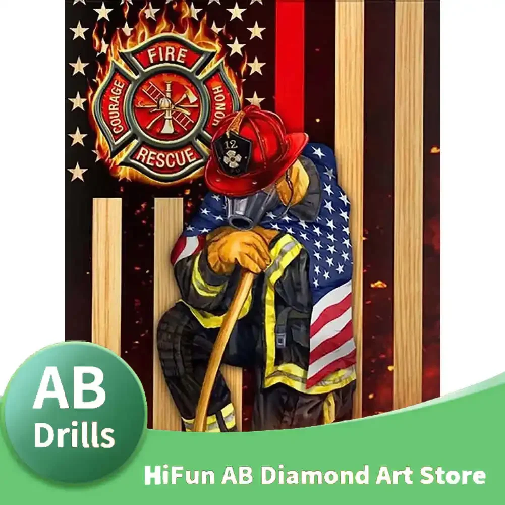 AB Drill Diy Diamond Art Firefighter Never Forget Painting Cross Stitch Full Mosaic Embroidery Fireman American Flag Wall Decor