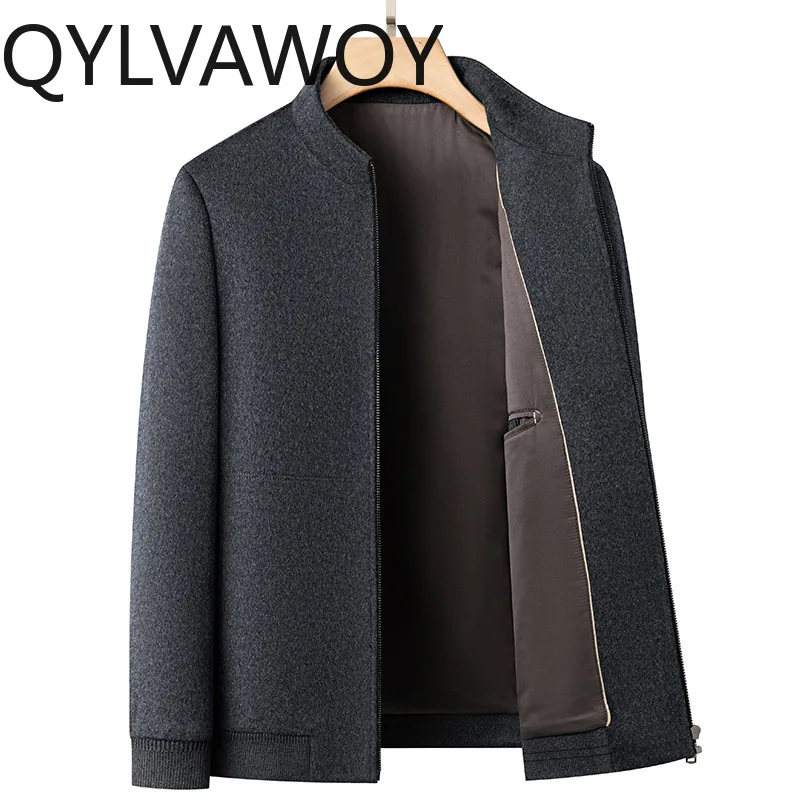 QYLVAWOY 87.3% Wool Cashmere Coats Double-faced Short Woolen Coat Business Casual Men Jackets High Quality Casacos Masculino