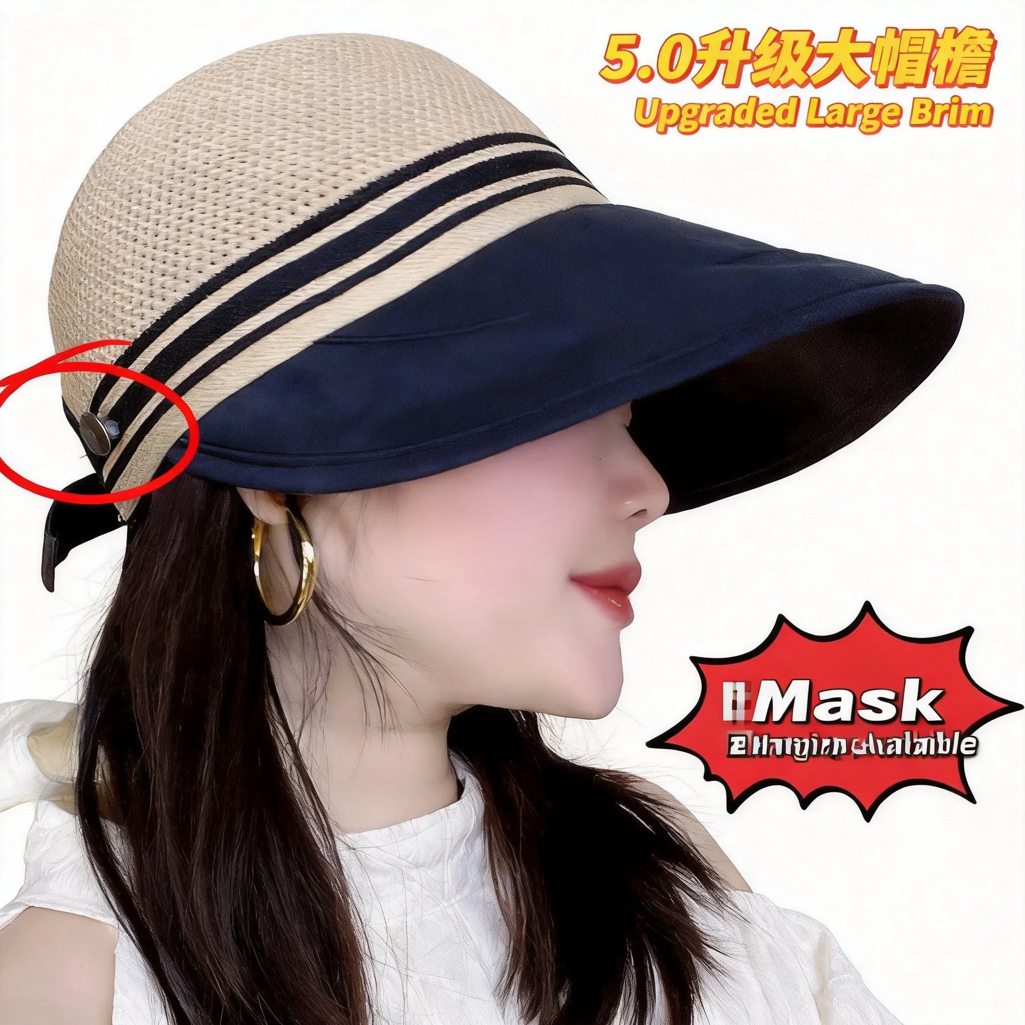 Women Extra Wide Brim Striped Mesh Top 100 Percent Cotton Sun Hat Adjustable Uv Protection Summer Outdoor Travel Beach Cap Fits
