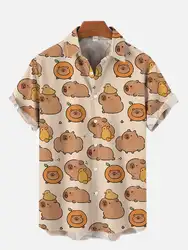 2024 Cute Cartoon Graphic 3D Print Shirts For Men Fashion Hawaiian Shirt Beach Blouses Short Sleeve Vocation Lapel Shirt for Boy