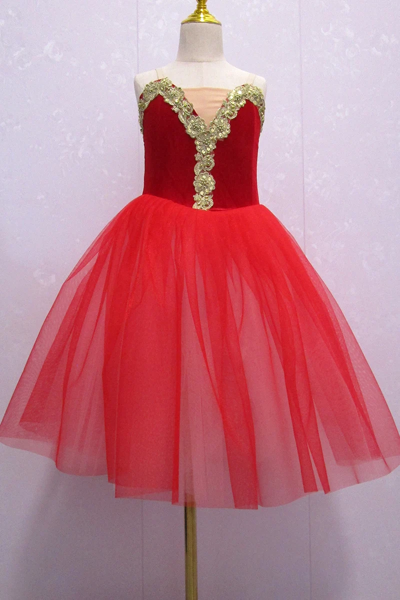 Falda de tutú de Ballet rojo para niñas, Vestido largo de tul suave, disfraces de actuación para niños y mujeres adultas, Ropa de baile de bailarina de 3 capas