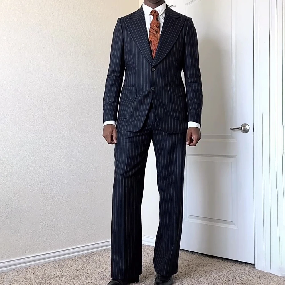 

Classic Men's Striped Suit 2Piece(Blazer+Pants) Set Single-breasted Peaked Lapel Daily Business Office Wear Wedding Party Outfit