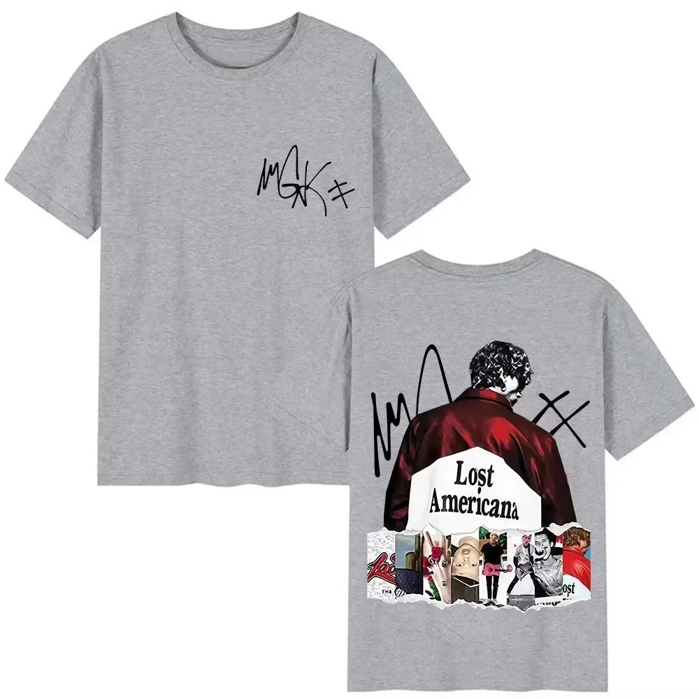 مغني الراب MGK Lost Americana Tour Album 2025 Merch تي شيرت الرجال النساء الهيب هوب موسيقى البوب تي شيرت جودة عالية قصيرة الأكمام عادية