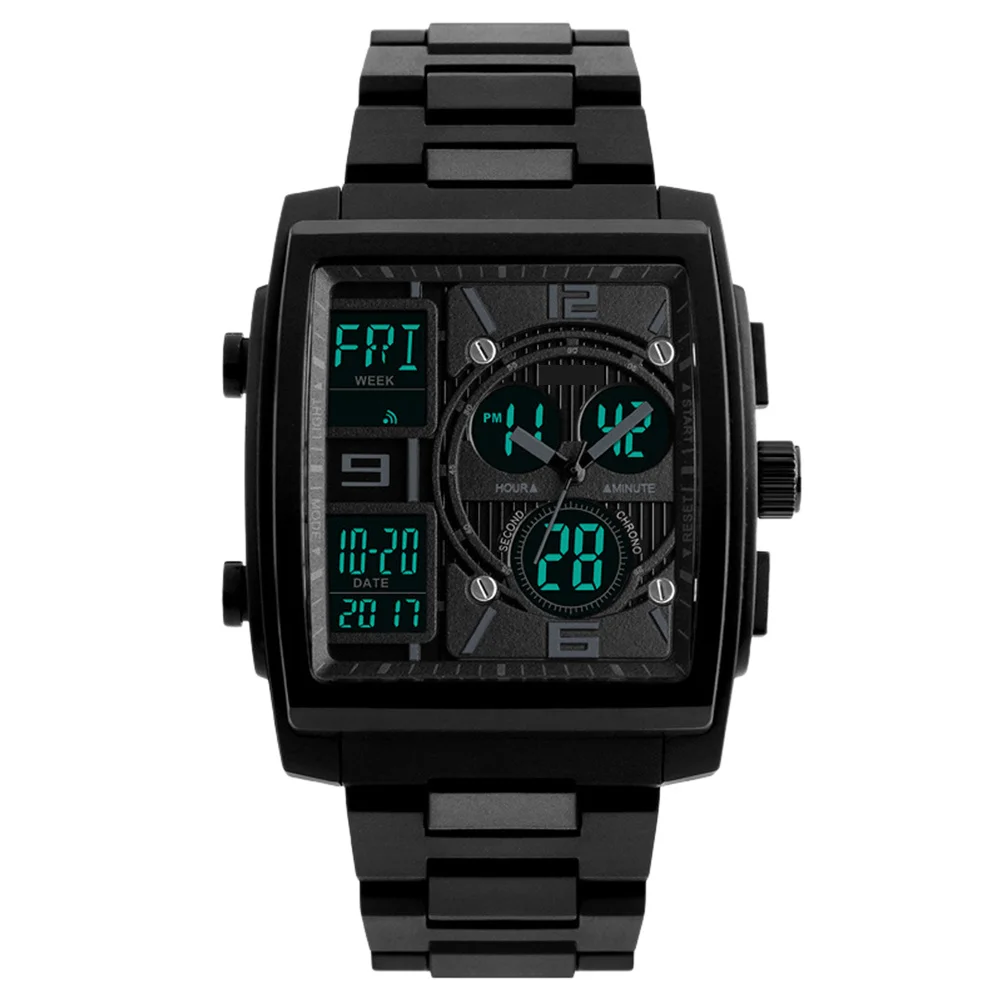 

Men'S Sports Watch Black Large Square Military Analog Digital Display 50M Waterproof El Backlight Multi-Function Outdoor