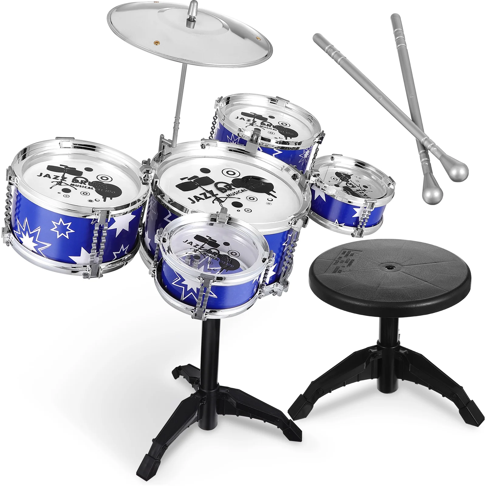 

Drum Set for Kids Jazz Drum Kit for Toddler Drum Set with Stool Percussion Musical Instruments Drum Set Toys