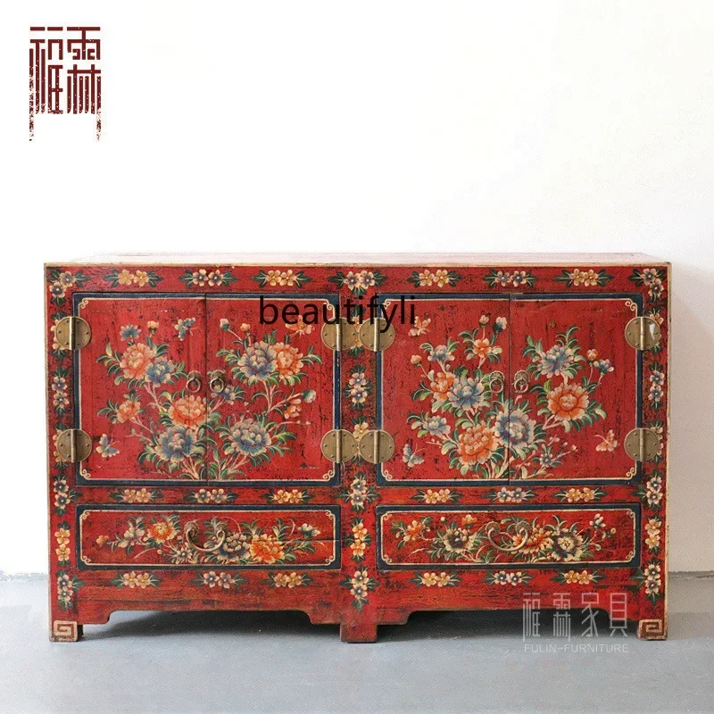 

new Old elm classical dining side cabinet new Chinese antique and old painted, storage cabinet, solid wood retro dining