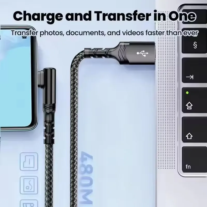 Right Angle Wire 90 Degree Data Cable 100W PD Fast Charging Line Type C To Type-C/USB A To Type-C Cable for Laptop Mobile Phone
