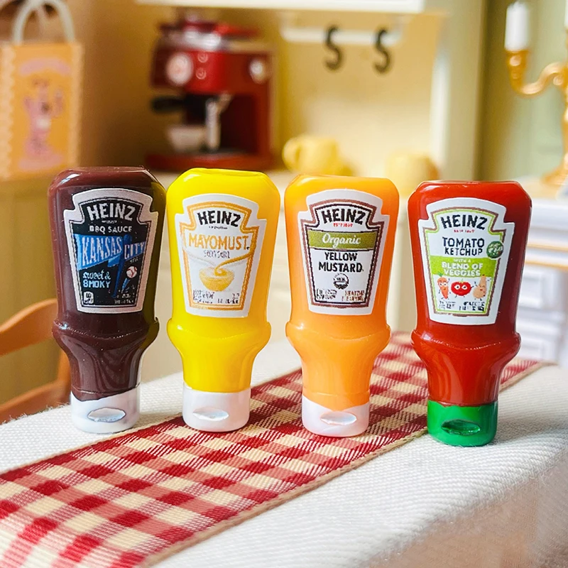 △ 4Pcs Dollhouse Miniature Strawberry Sauce Jam Jar Kitchen Food Accessories For Dolls House Decorations Kids Toys Gift