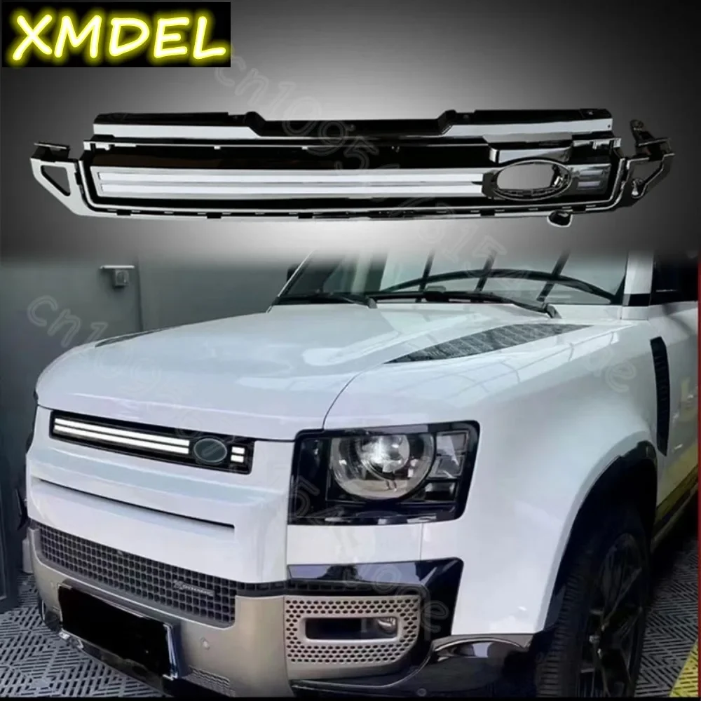Front Bumper Grill with Led Dynamic Light Day Running Lights Breathing Lamp For Land Rover Defender L663 2020-2024 90 110 130
