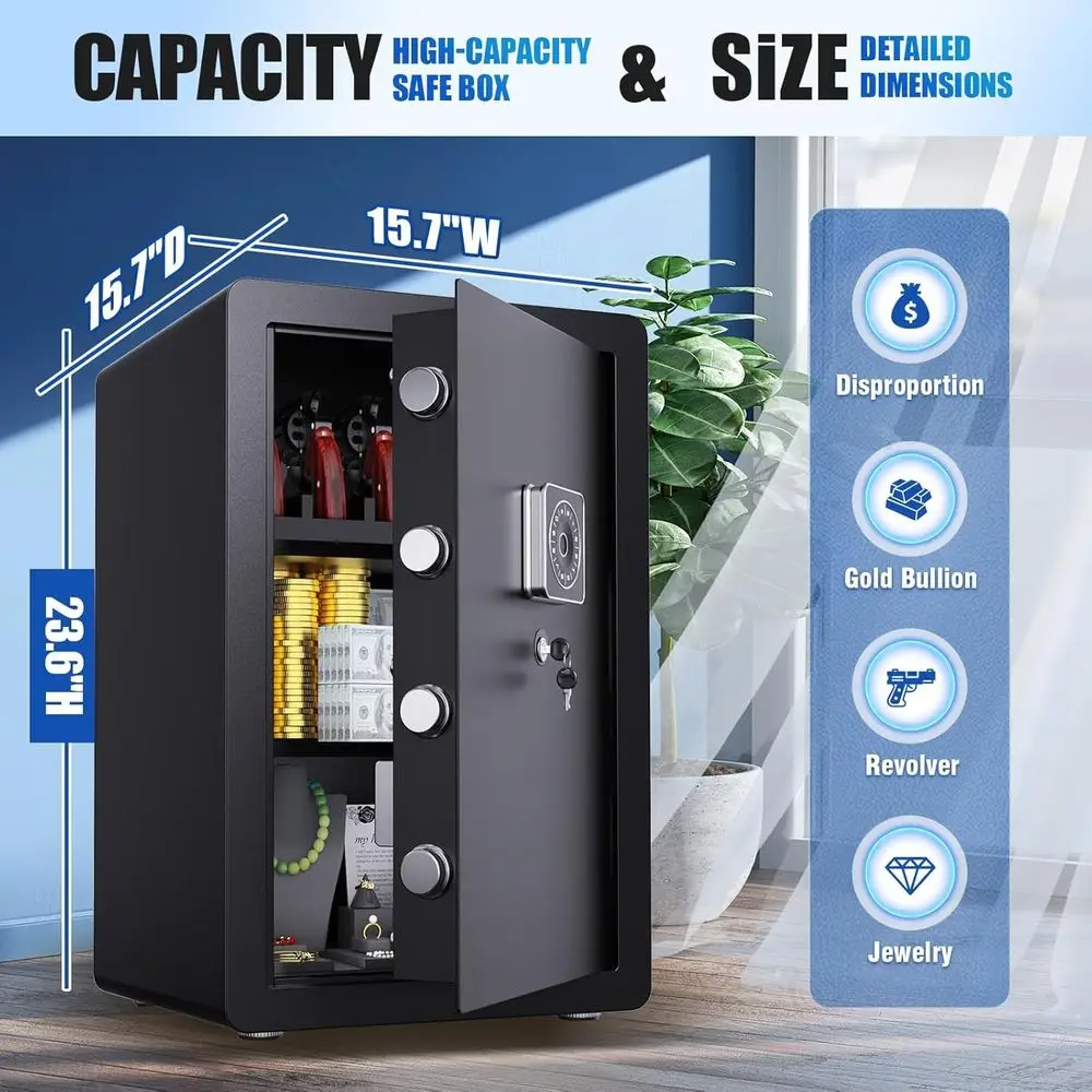 آمن لبصمات الأصابع البيومترية سريعة الوصول - مسدس مقاوم للماء بطول 3.6 قدم مكعبًا مع رف قابل للتعديل للمنزل والمكتب والفندق U #2
