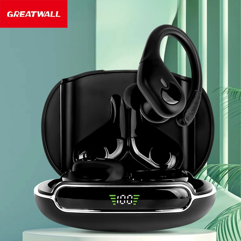 GREATWALL   New Ear-hook Wireless Bluetooth 5.3 Headphones, ENC Noise Reduct HiFi Stereo Sports Earbuds