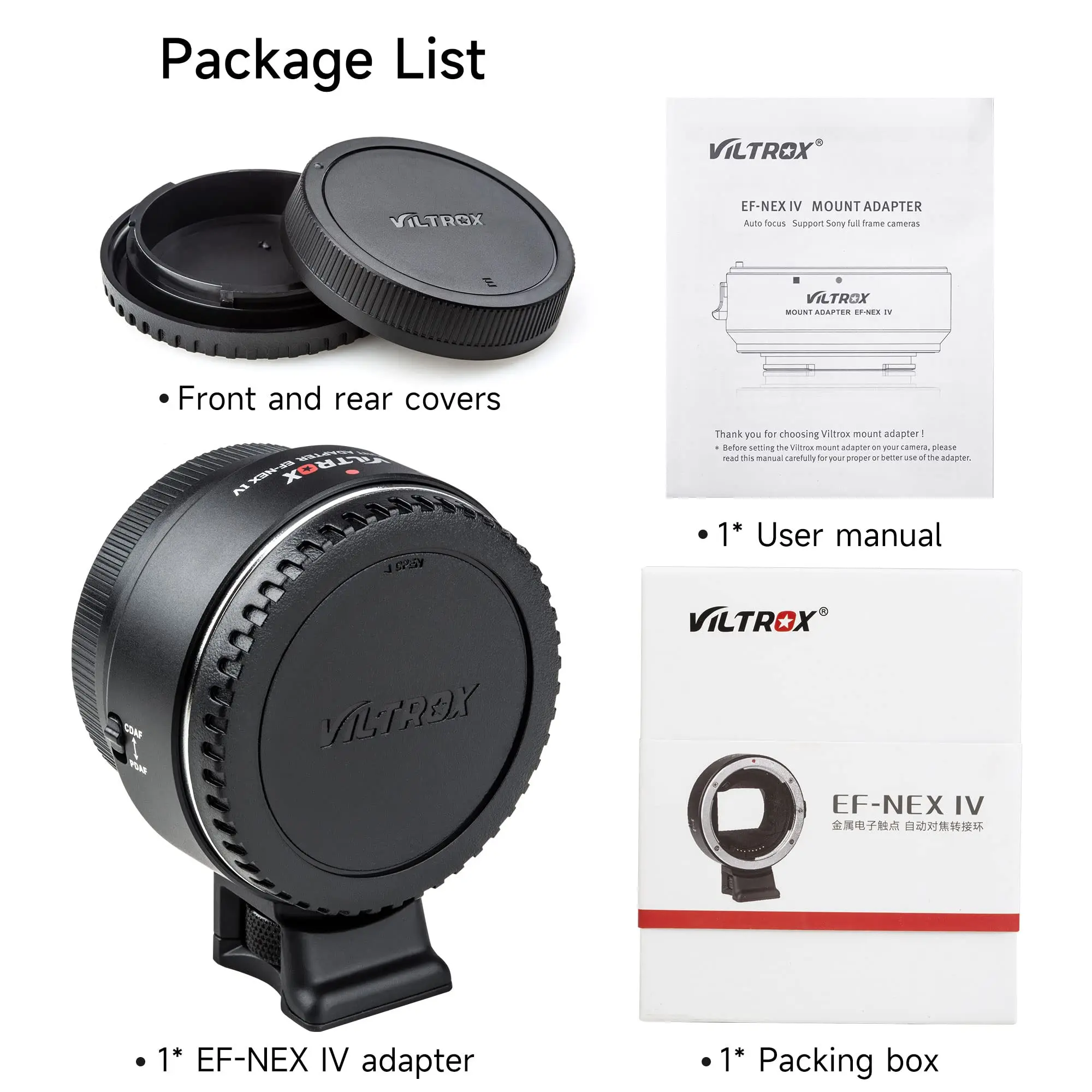 Viltrox EF-NEX IV anneau adaptateur de montage d'objectif mise au point automatique pour objectif Canon EOS EF/EF-S vers appareils photo Sony E Mount NEX A9II A7III A9 A7RIII