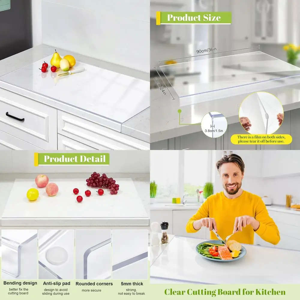

Shatter-Resistant 36x24 Inch Clear Acrylic Cutting Board with Non-Slip Edge for Kitchen & Restaurant Use