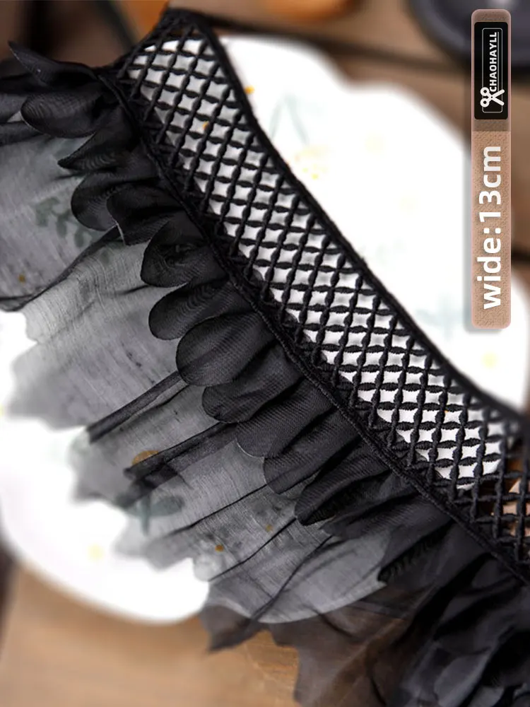 1 jard 13CM szeroki z siatką, szyfonowa plisowana koronka materiał do wykończenia z frędzlami sukienka na wesele marszczone mankiety do szycia