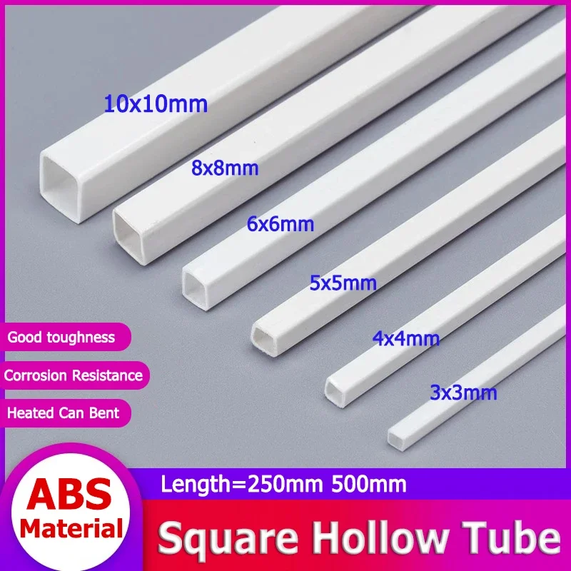 

5-50pcs OD 3/4/5/6/8/10mm White ABS Square Hollow Pipe Tube Length 250mm 500mm Plastic Hard Hose DIY Model Crafts