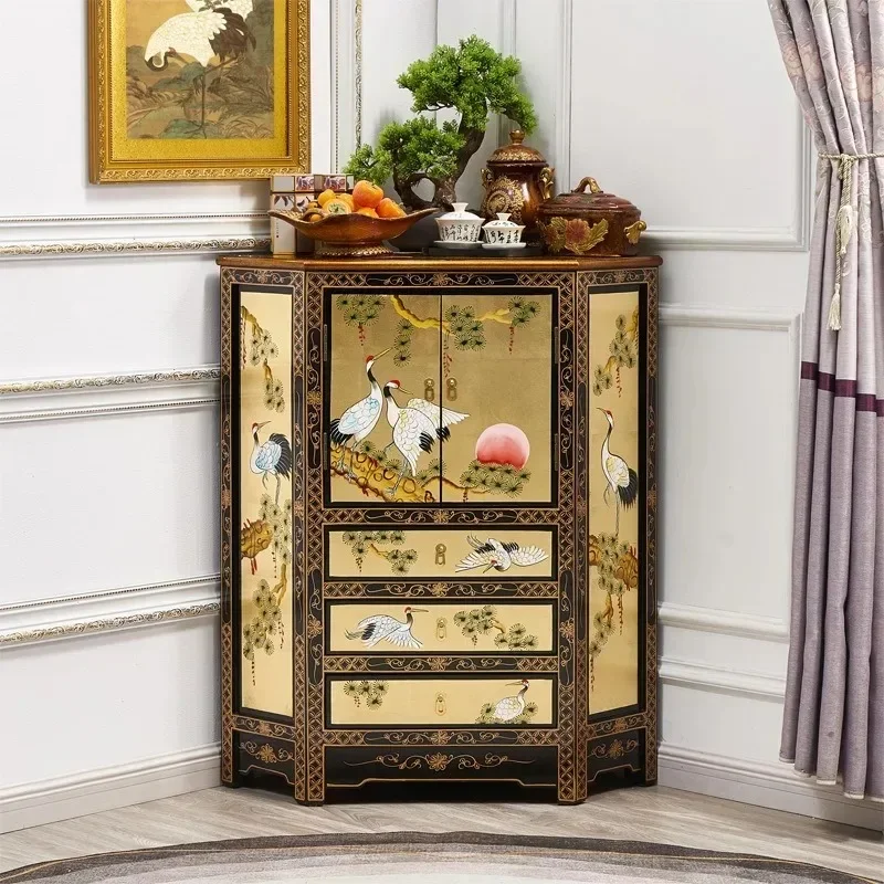 Ming and Qing Dynasties gold foil wall Songhe Yannian locker triangular side cabinet painted piano paint corner cabinet