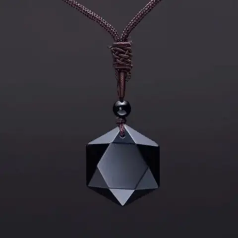 보호를위한 흑요석 Hexagram 펜던트 목걸이 자연 검은 행운의 돌 스타 부적 펜던트 남성 여성을위한 패션 쥬얼리