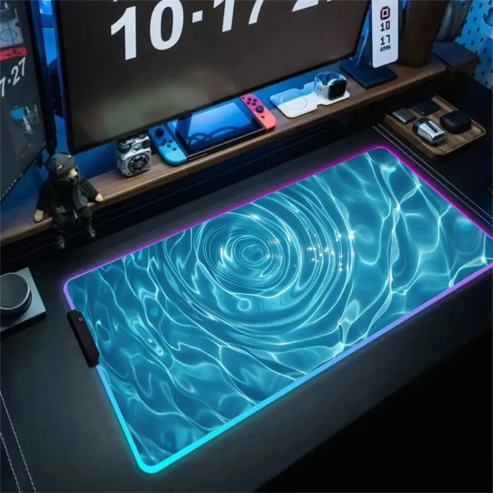 

Water ripple mouse pad RGB mousepads 90x40 XXL gaming mousepad LED light edge-locking game accessories desk pads PC keyboard mat
