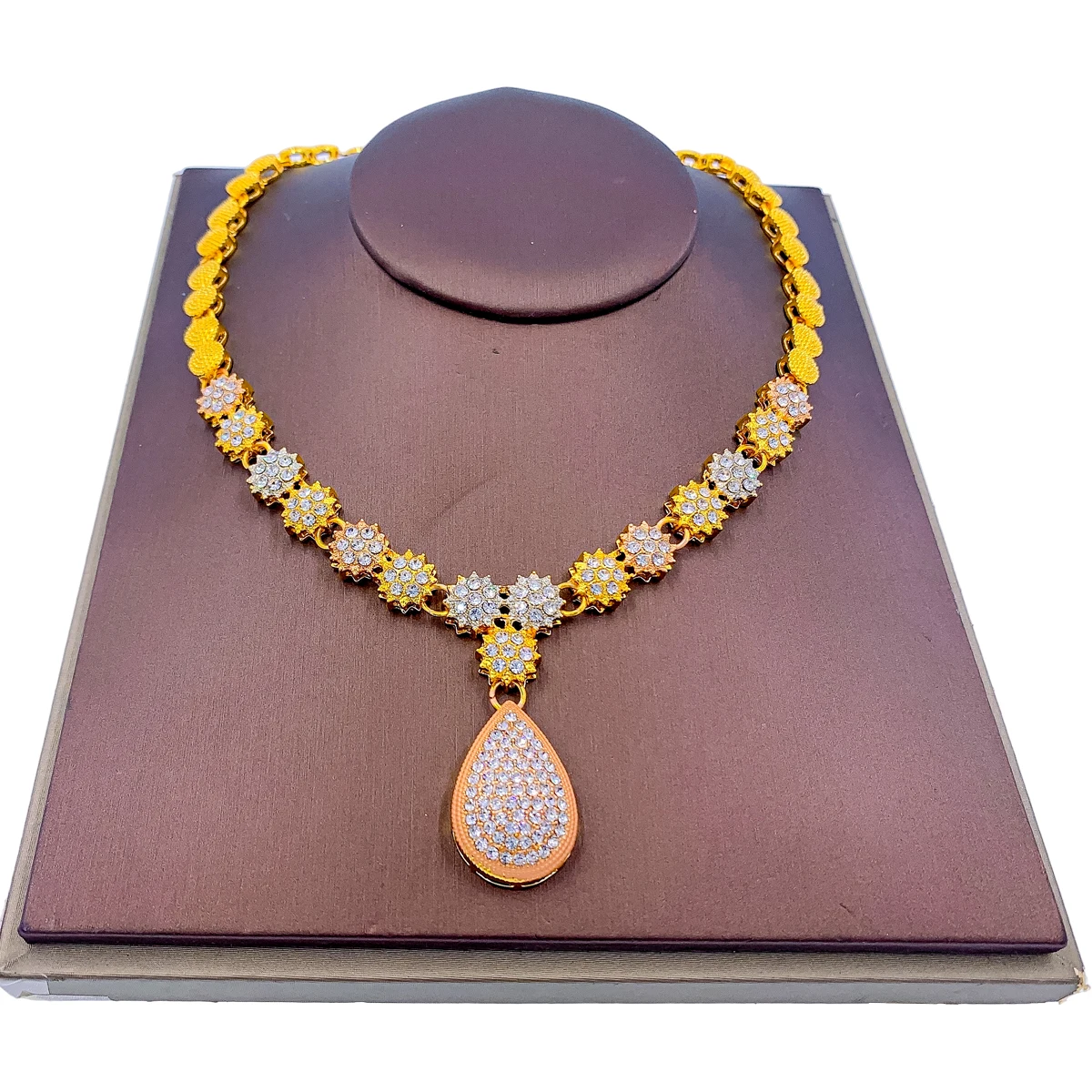 African Jewelry Sets for Women Crystal Pendant Necklace Bracelet Earrings Ring Elegant Bridal Wedding Gift