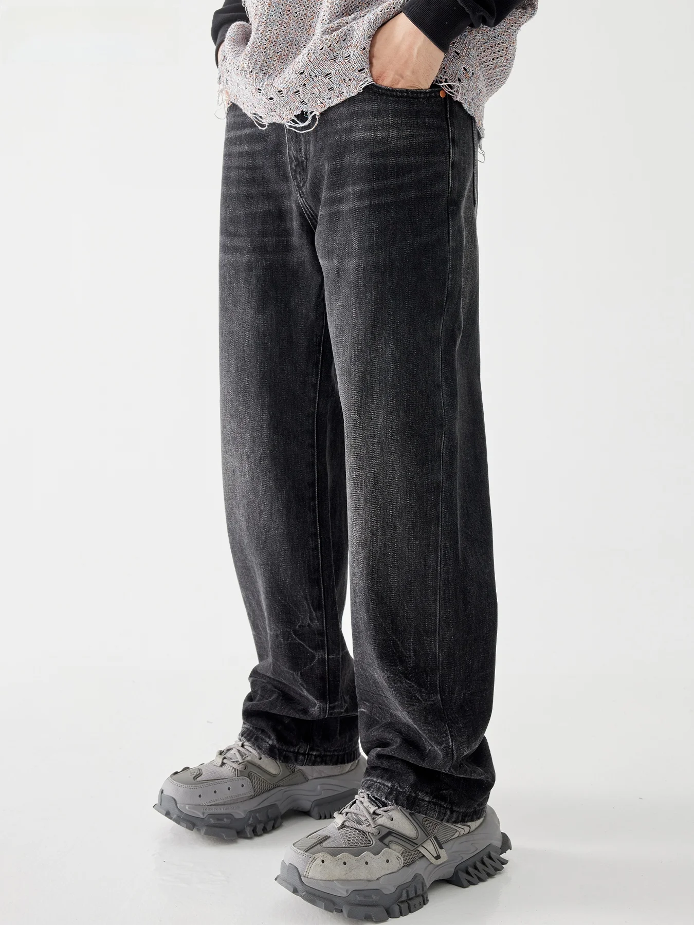 

Американские джинсы Bla в стиле ретро, мужские осенне-зимние свободные универсальные прямые брюки с высокой талией, антибактериальная смесь хлопка