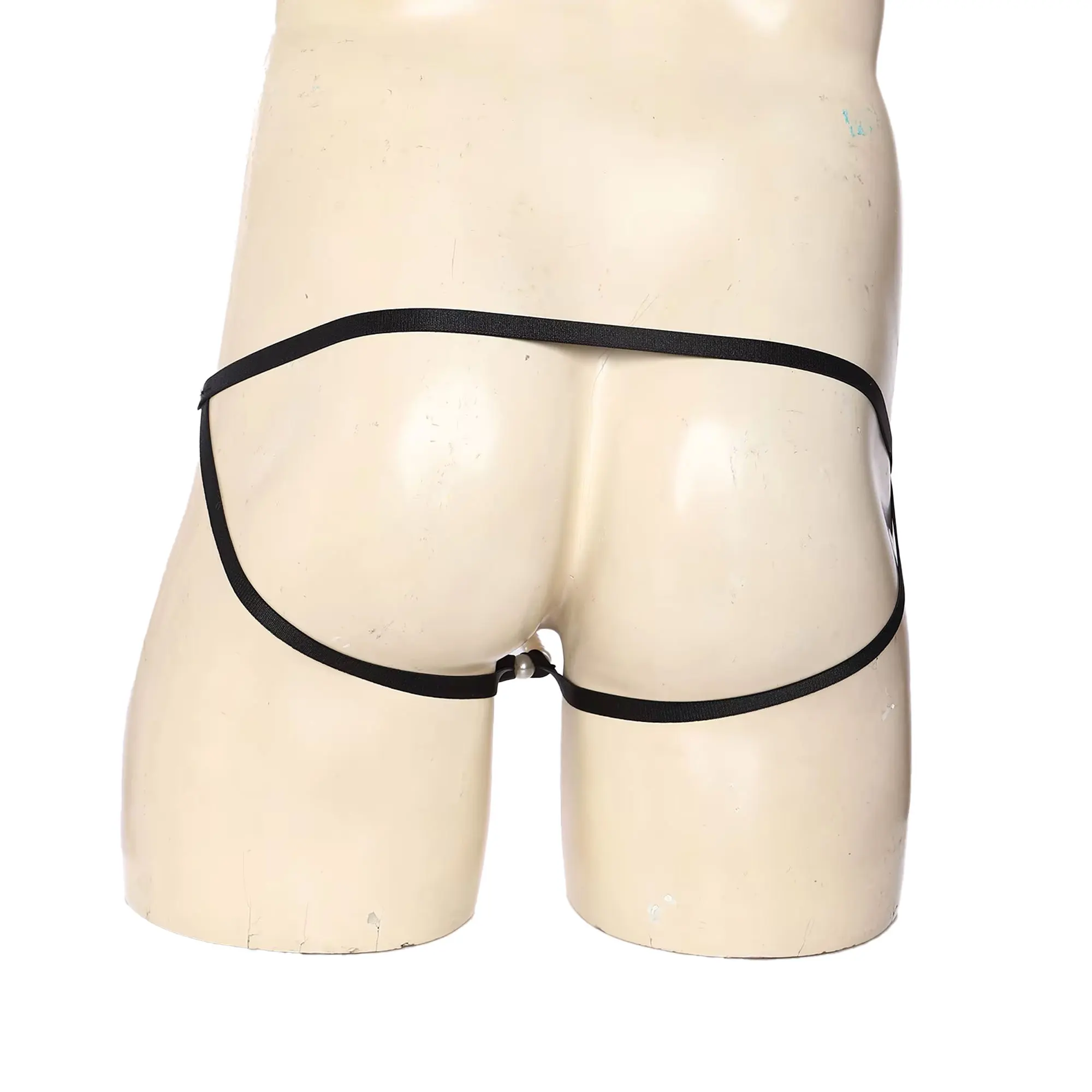 Men Hollow Out Micro G-string Thongs Heart Linke Faux Pearls Ring Briefs Spaghetti Straps Briefs Underwear Crotchless Lingerie