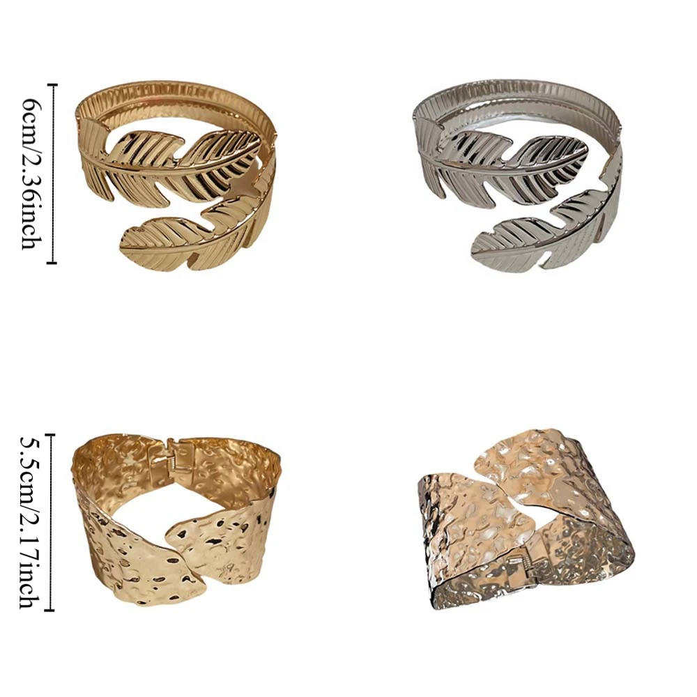 Simple Iron Wide Open Bangle Leaf Gold Silver Cuff Bangles Exaggerated Minority Design Exaggerated Bracelet Decoration