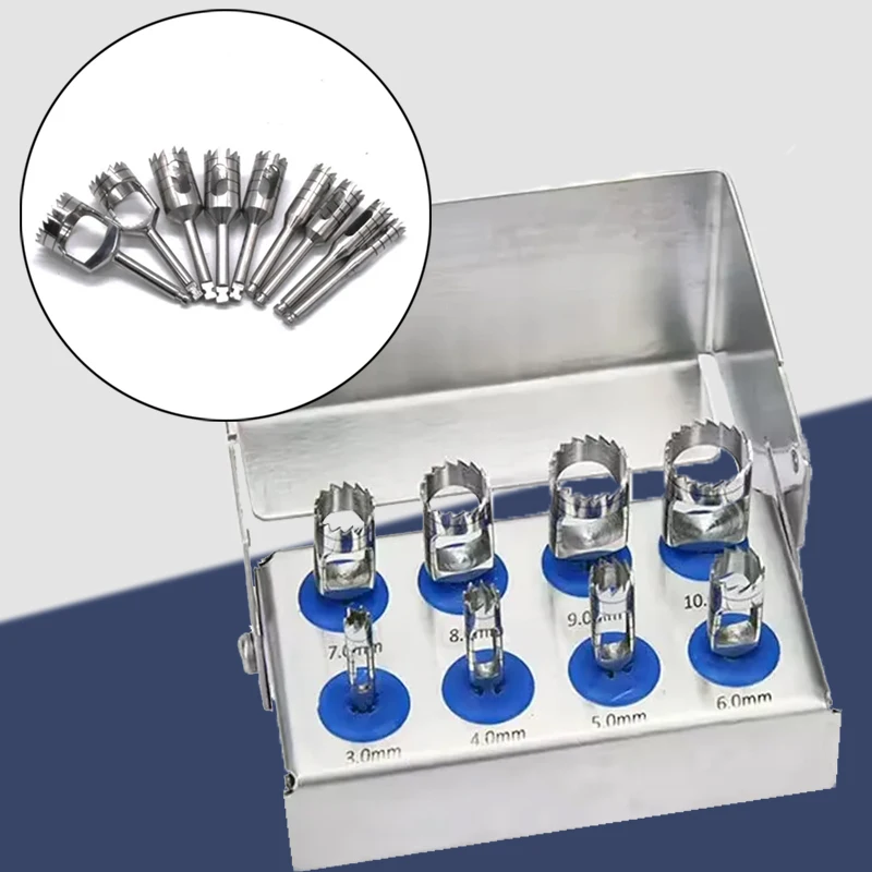 

Professional 8Pcs Dental Implant Punch Kit Trephine Burs & Bone Graft Drills Surgical Tool Set