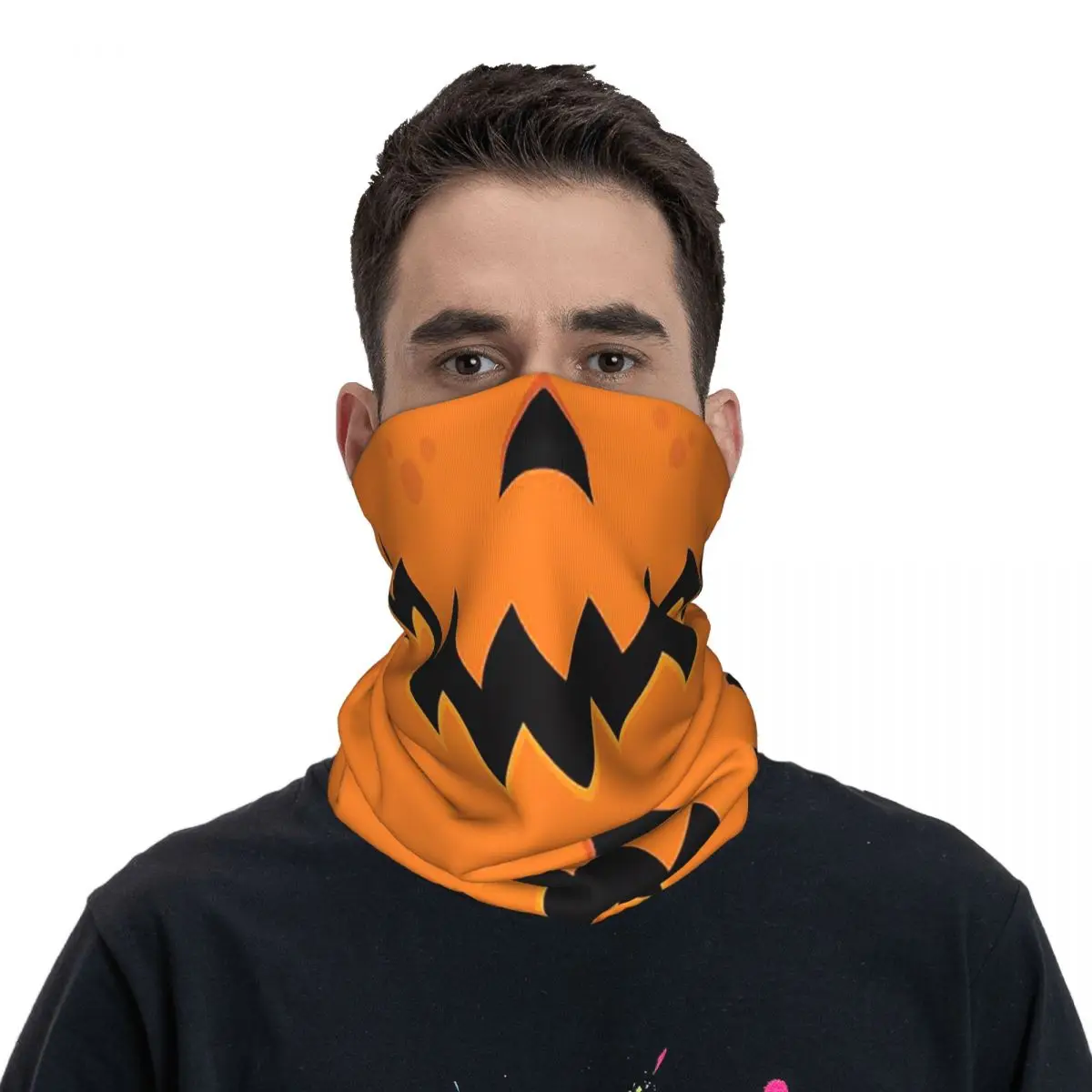 Crazy Pumpkin Jack-O-Lantern Mouth Bandana Neck Cover Printed Mask Scarf Multi-use Headwear Outdoor Sports For Men Adult Winter