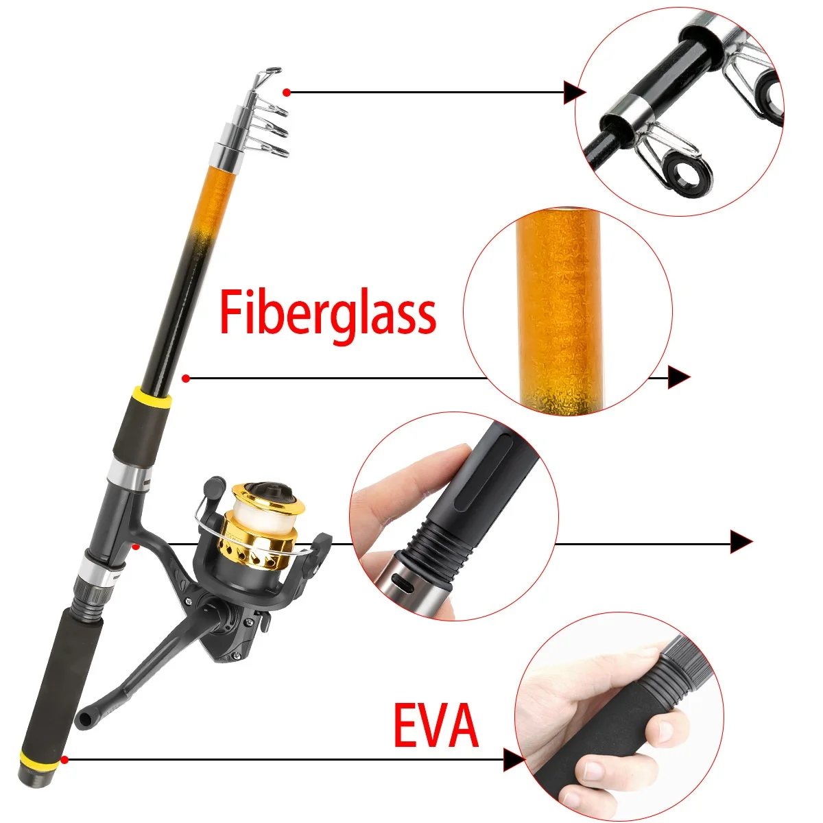Complete Set Cross-Border Sea Rod Lure Rods Hard Soft Baits Fishing Reels Retractable Design-Fiberglass Medium Action Ceramic
