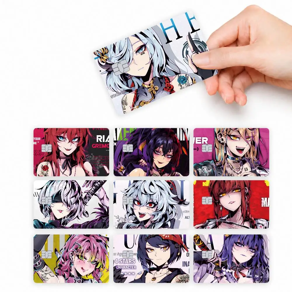 Anime Gril Character   4pcs Credit Card Skin Stickers Suitable for Bank Debit Subway Bus Transit Pass Decorative Cover