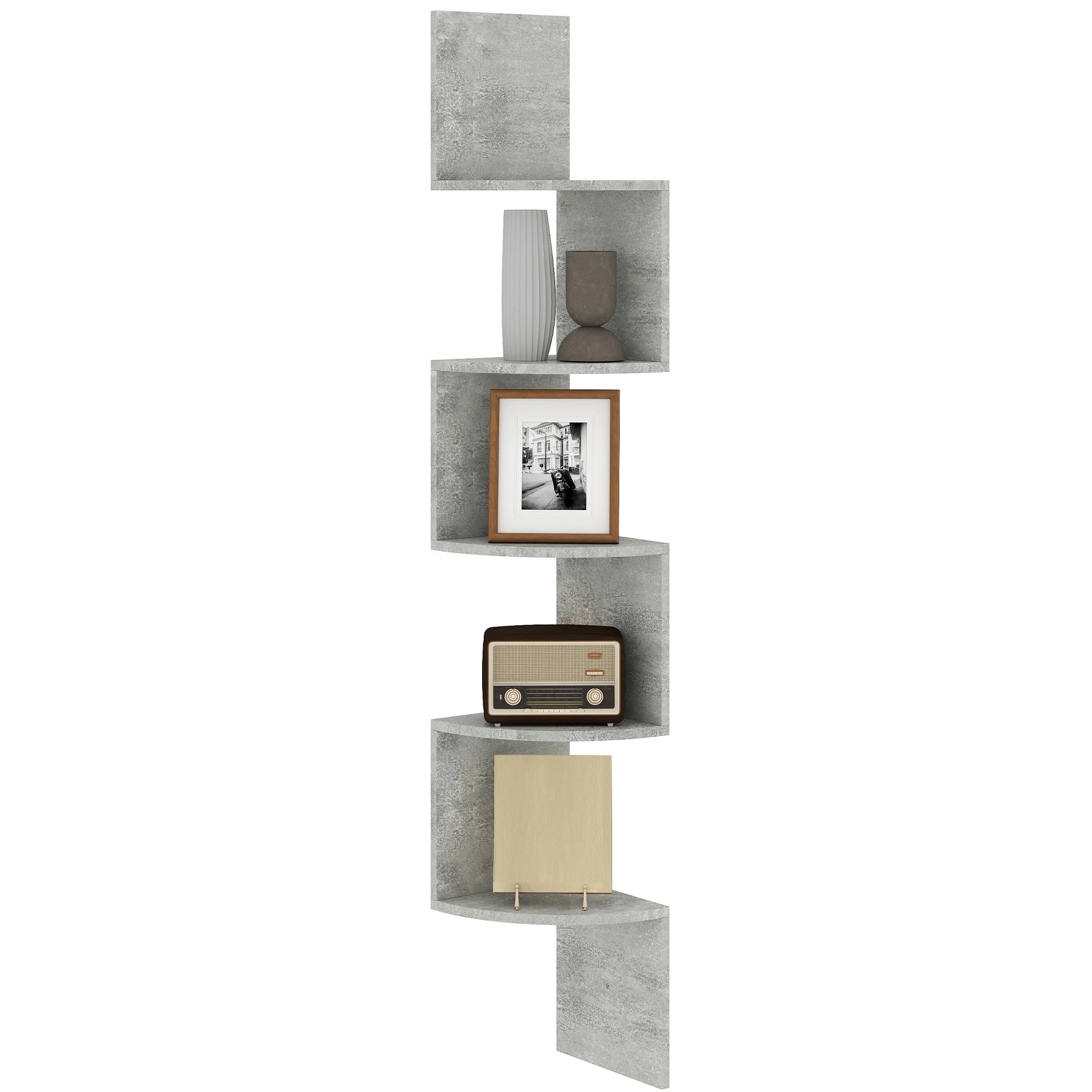HOMCOM Estante esquinero de pared para almacenamiento Zigzag 20L x 20L x 126H cm 5 niveles madera gris