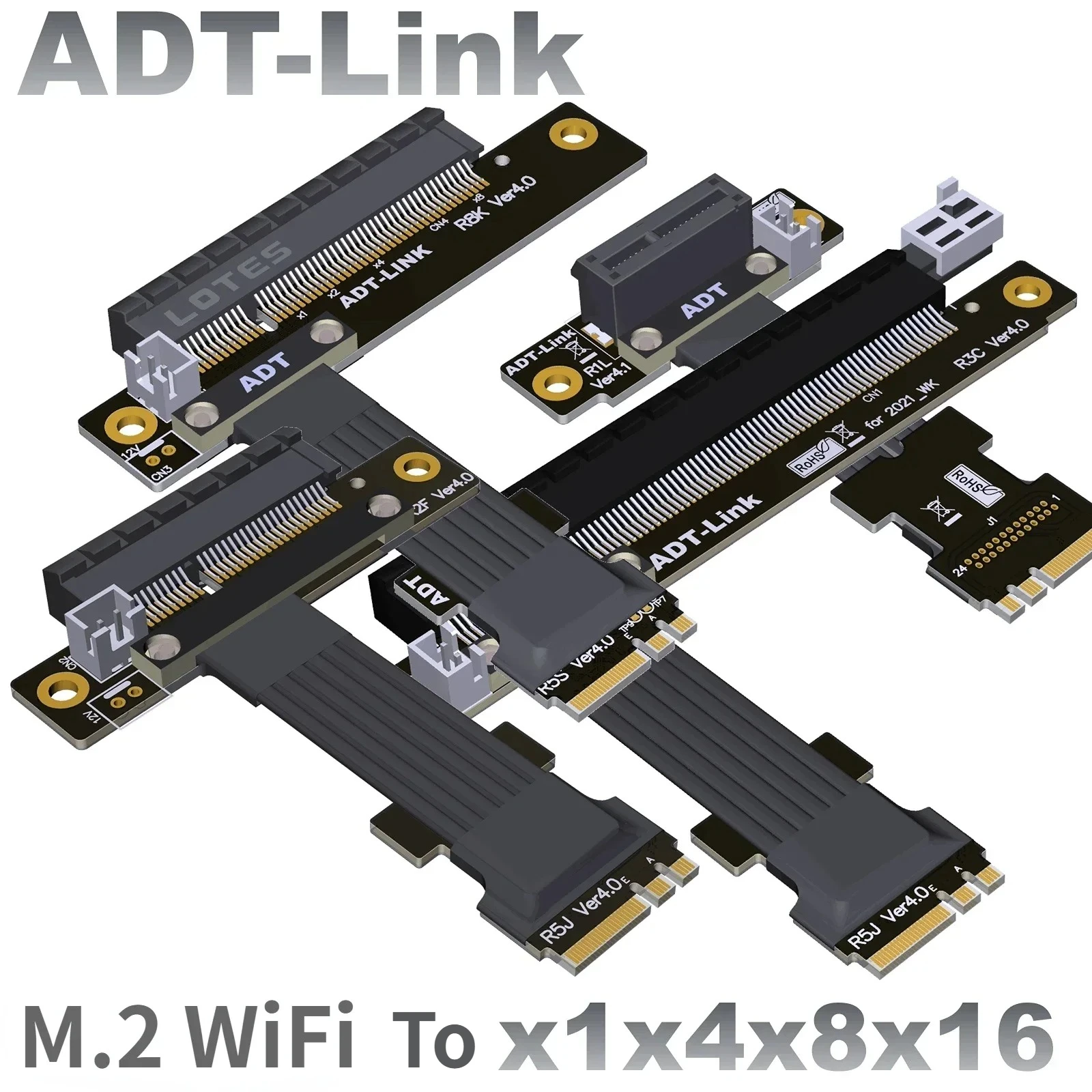 M.2 Key A.E WiFi NGFF Riser To PCIe 1X 4X 8X 16X Riser Card Extender Adapter Gen4 Cable AE Key A E For PCIE 4.0 X1 X4 X8 M2 Card