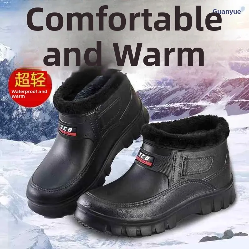 

Waterproof Winter Cotton Shoes with Fleece for Men And Women One-Piece Foam Snow Boots Rain Boots Thick Bottom Anti-Slip Wear...