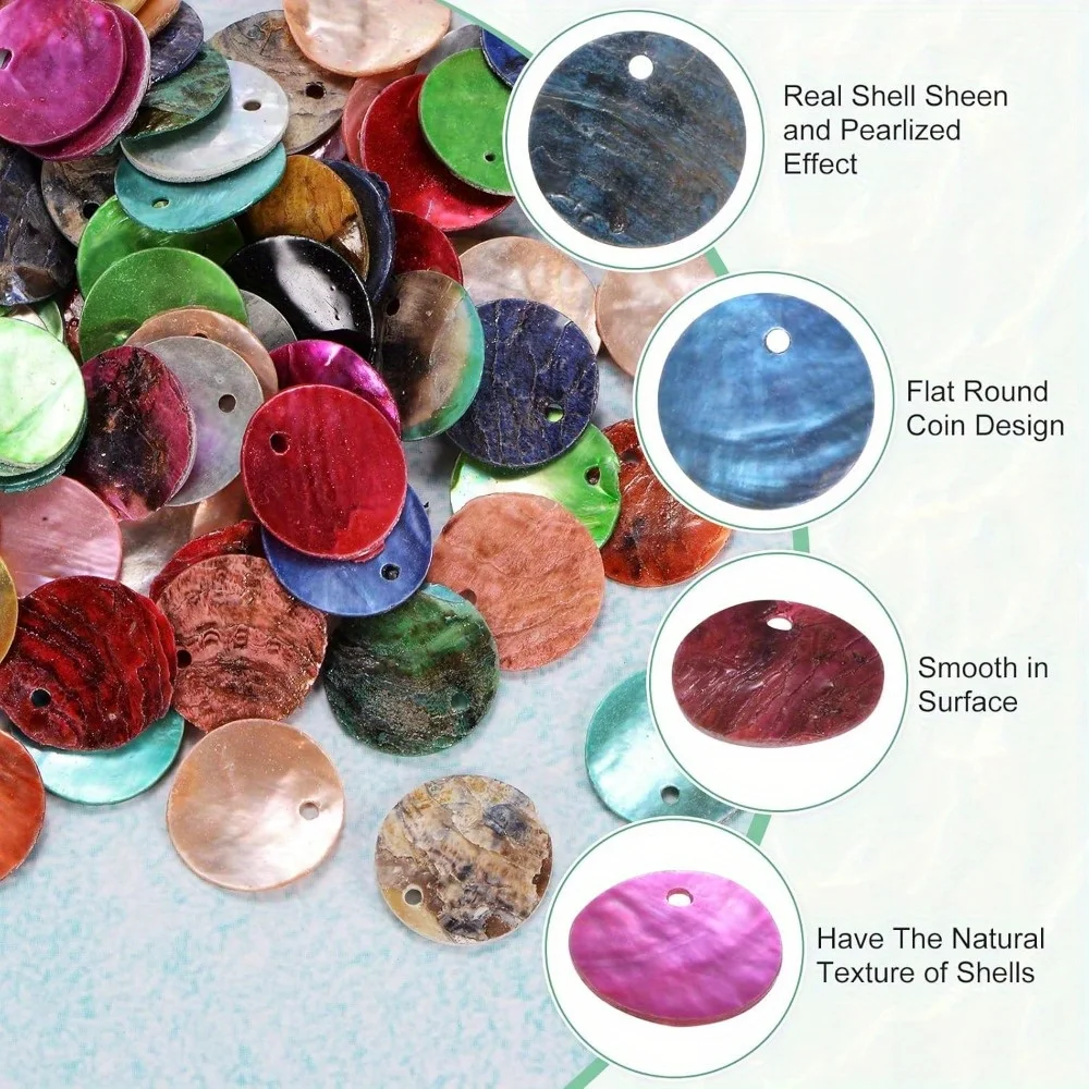 20/40/60pcs Random Color Flat Round Shells Decorative CharmDIY Earrings for Valentine's Day,Mother's Day Gift Making Accessories