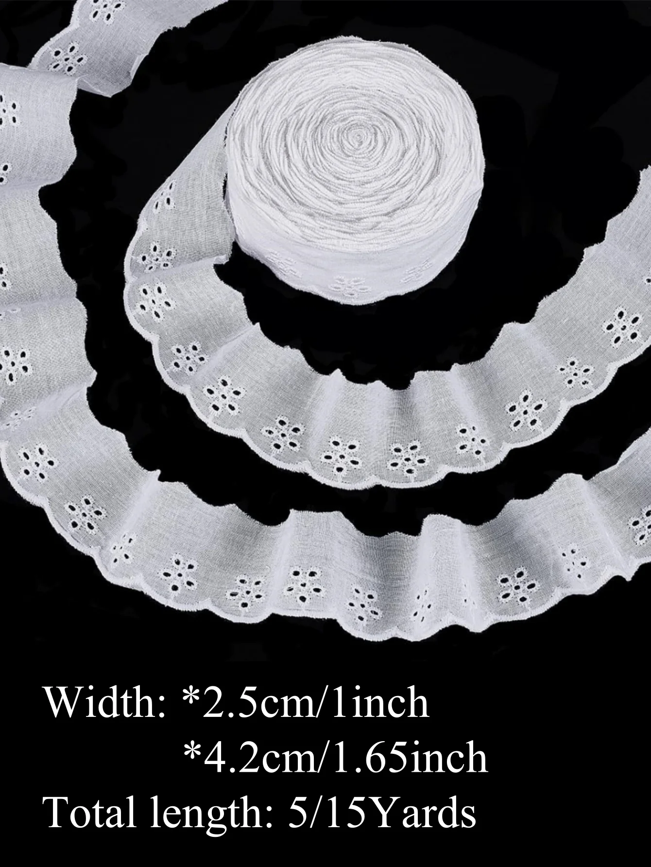 5/15 Yards 1-1.65in White Cotton Eyelet Lace Ribbon Floral Embroidery Ruffle Wavy Edge Floral for Sewing Dresses Clothes Decora