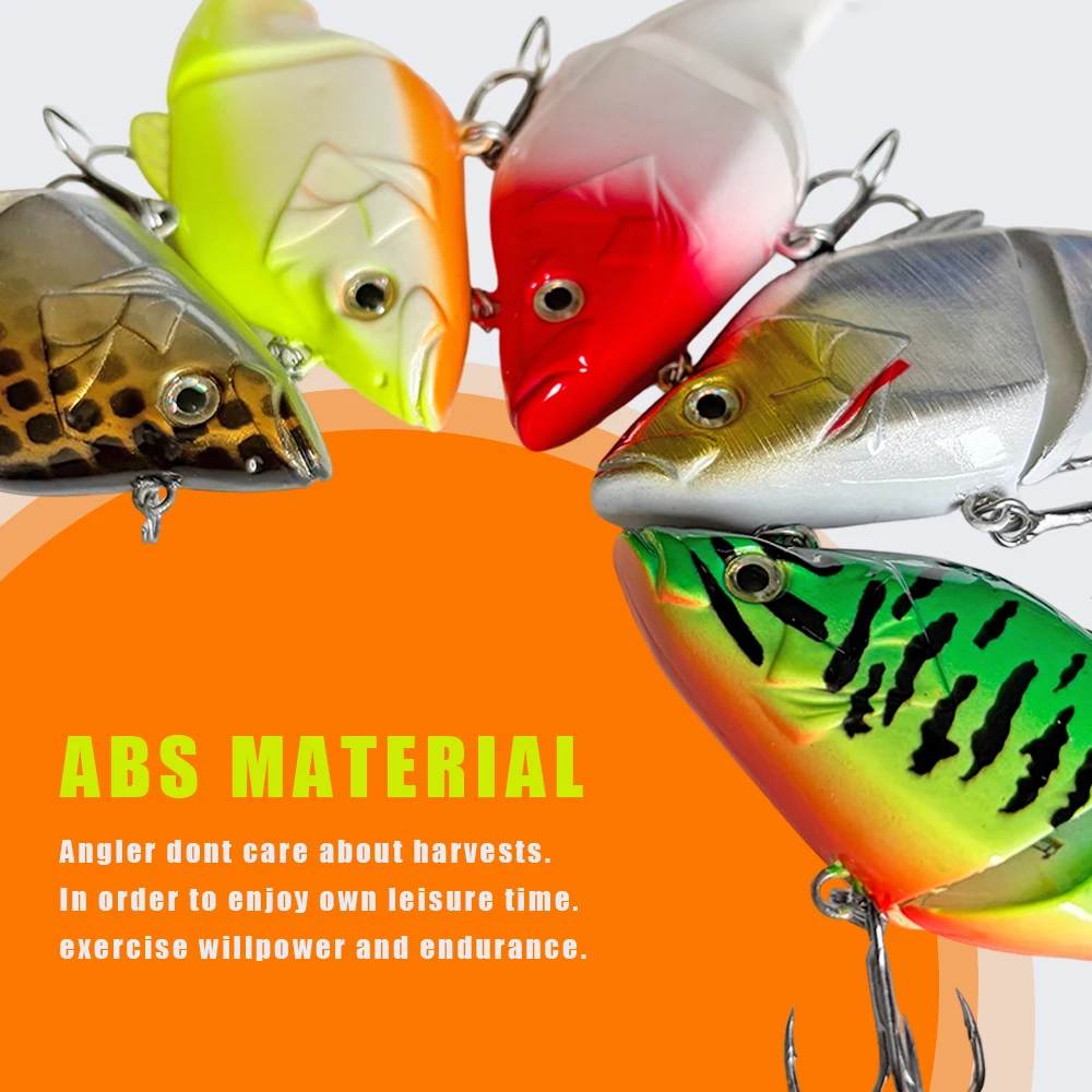 Schwimmender Gelenk-VIB-Köder für Barsch, Hecht, Forelle, Zander, 7,5 cm/14 g, ABS-Hartplastik-Swimbait mit Doppel-Dreifachhaken, lebensechte Aktion, für Süßwasser – Detail 5