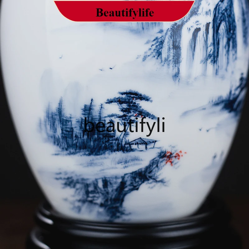 

Landscape and national style Chinese hand-painted ceramic vase ornament, study flower arrangement home classical decorationF132