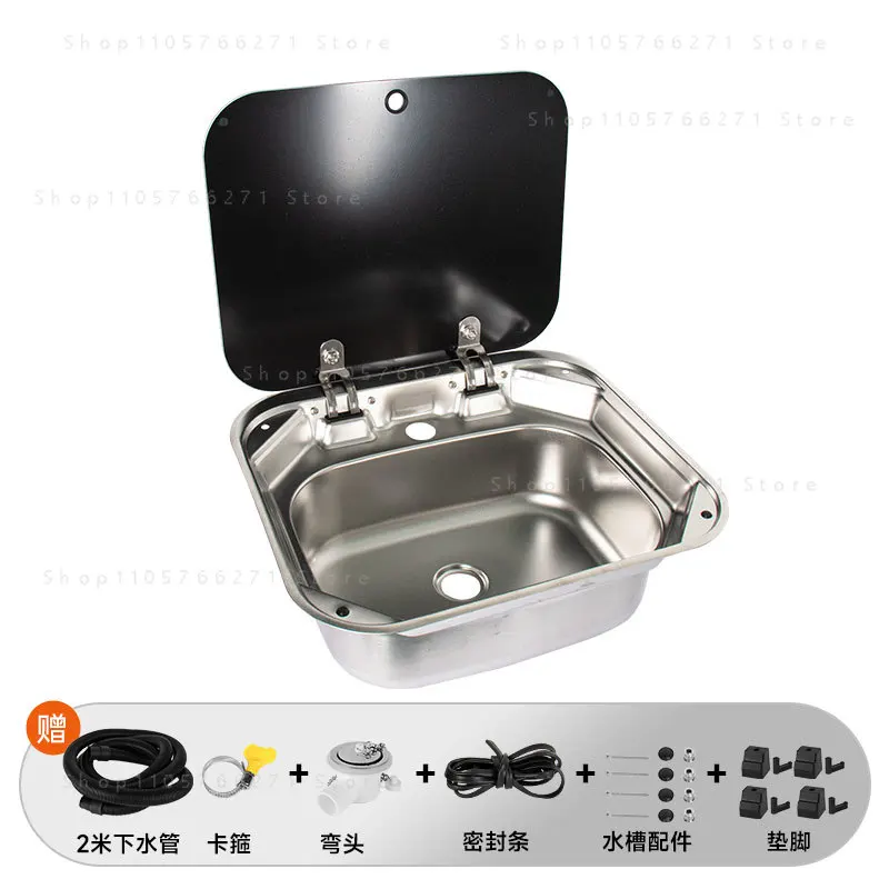RV Kitchen Stainless Steel Single Slot Sink with Cover, Square Folding Vegetable Basin Car Water Purifier Accessories