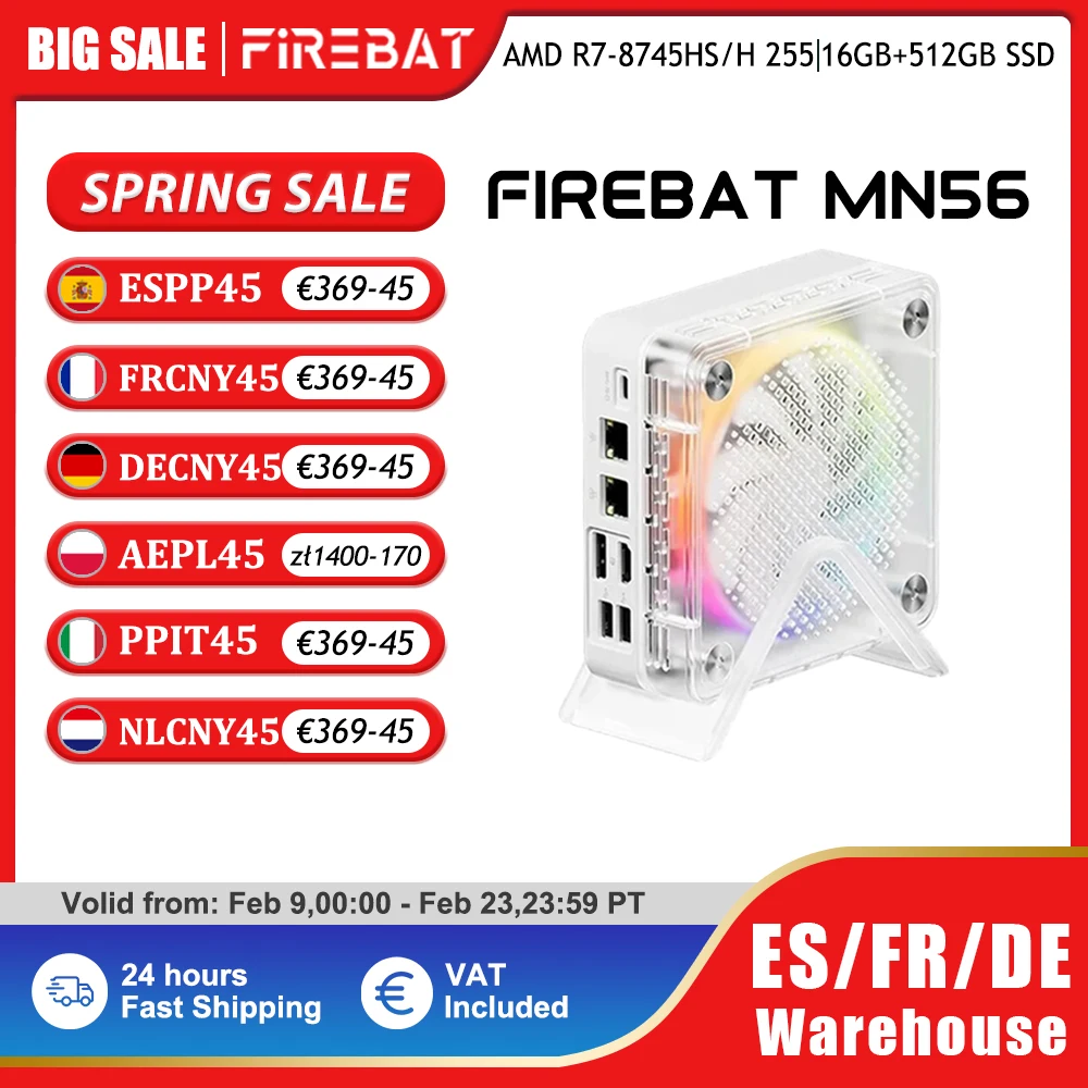 FIREBAT MN56 MINI PC AMD R7-8745HS H 255 Windows11 DDR5 16GB + 512GB SSD 8 cœurs ordinateur de bureau BT 5.2 WIFI6 HDMI TYPE-C USB