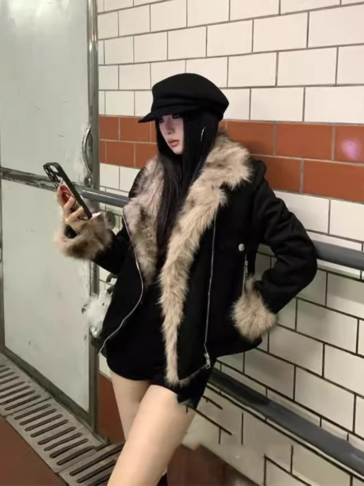 

Зимняя короткая замшевая бархатная хлопковая куртка с большими лацканами, женские теплые куртки с двойным карманом, женская повседневная утепленная верхняя одежда на молнии на молнии