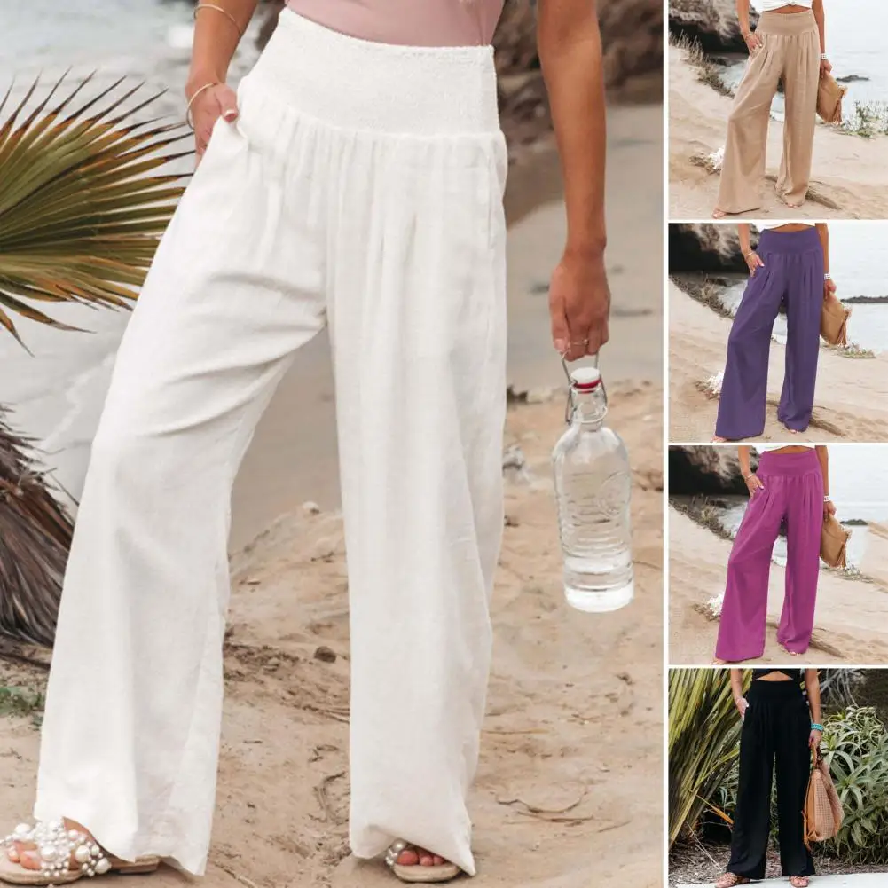 Pantalones informales de pierna ancha para mujer, pantalón suave y transpirable, elegante, con cintura elástica, para oficina, Verano