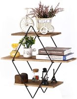 Rustic Farmhouse Decor Art Metal Wood 3 Tier Geometric Diamond Wall Floating Shelves